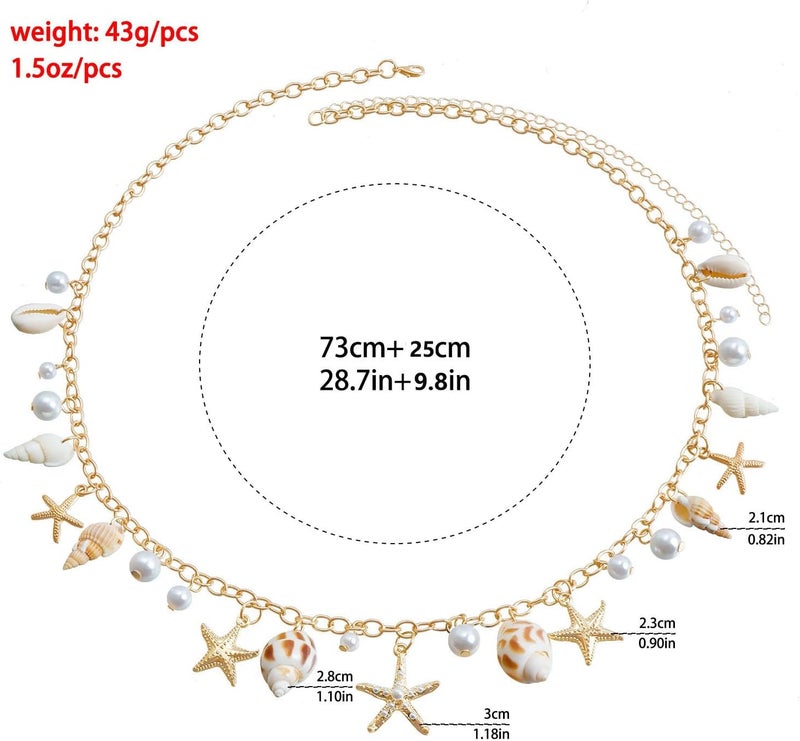 ANGLEQUEEN Mermaids Starfish Pearl Waist Chain Belt for Women Mermaids Gold Starfish Shell Belly Waterproof Body Chain Pirate Costume Women - Image 4